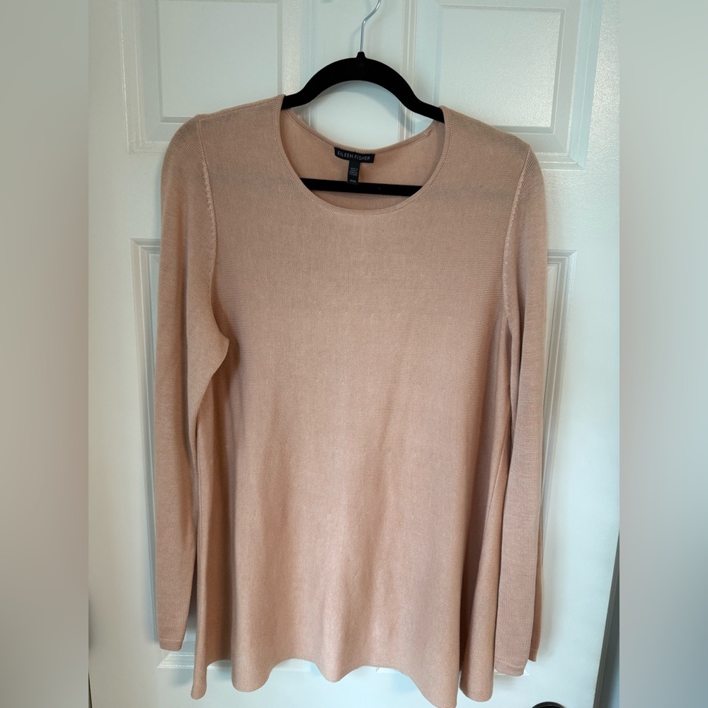 Eileen Fisher Silk /‎ Tencel Sweater Tan Pullover Knit Sz M Preppy Neutral EUC
